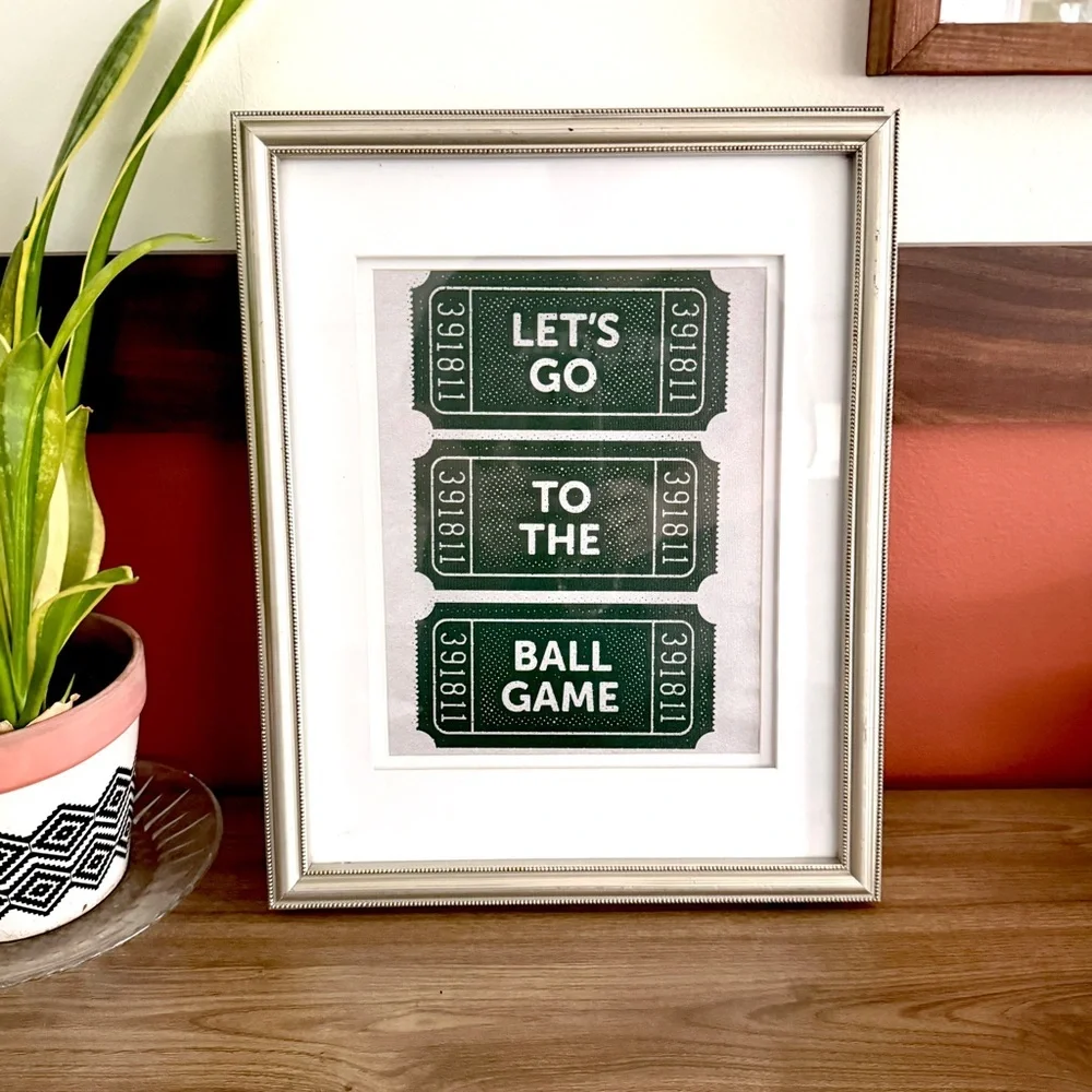 Retro Baseball Let’s Go To The Ball Game Ticket Canvas Print Wall Art Framed Art